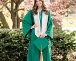 Grad Shoot Ideas - White dresses and cap and gown with a magnolia tree in the background