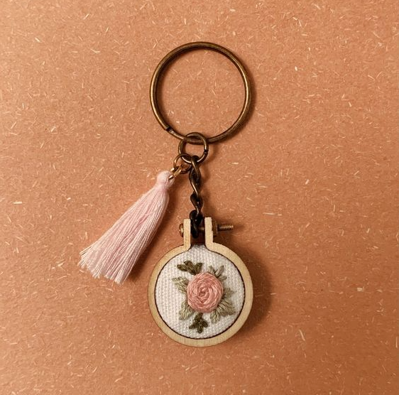 Aesthetic Keychain   Floral Embroidered Keychain Hand Embroidered Keychain Cute