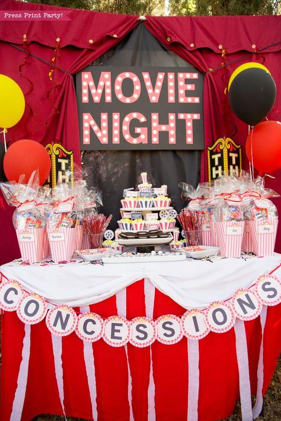 Backyard Movie  Party   Movie Party Decorations Printables RED Vintage Movie