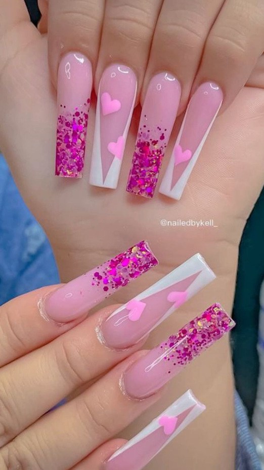 Baddie Bling Nails   Pink Acrylic