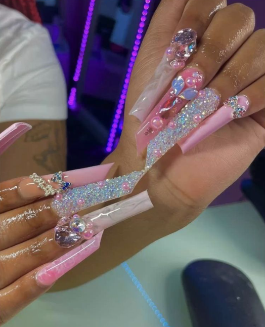 Baddie Bling Nails   Pink Nail Inspiration For More Nail Ideas