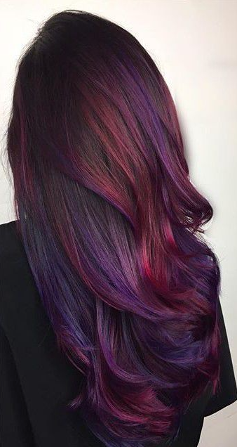 Brown Balayage on Black Hair - Purple Hue