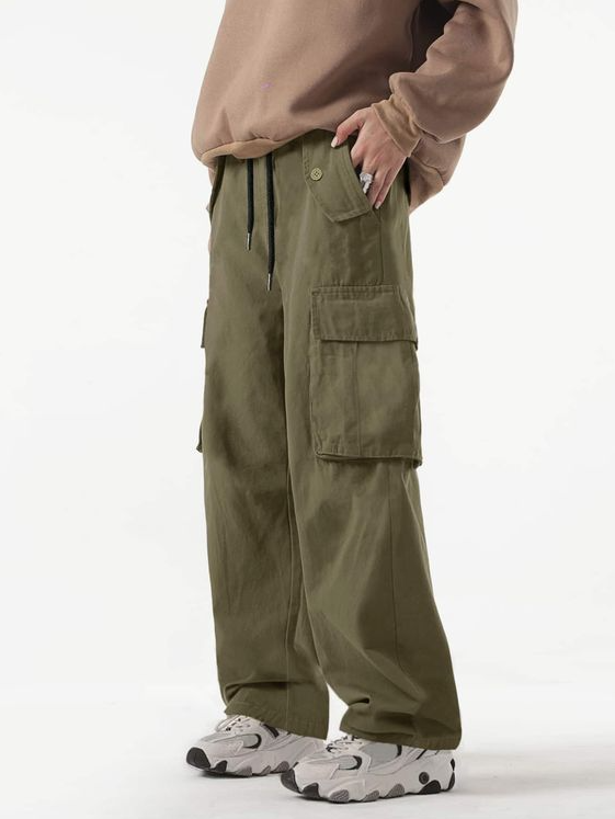 Cargo pants - Army Green Casual Collar Woven Fabric Plain Cargo Pants Embellished Non-Stretch Men Bottoms