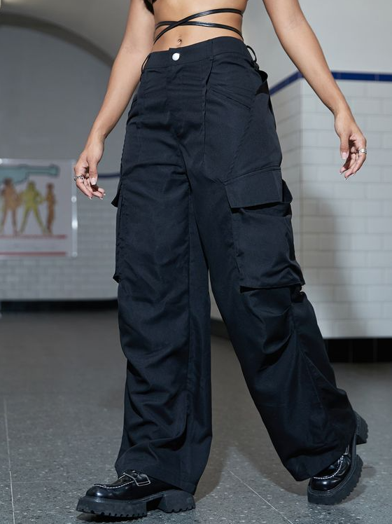 Cargo Pants   Flap Pocket Ruched Wide Leg Cargo Trousers