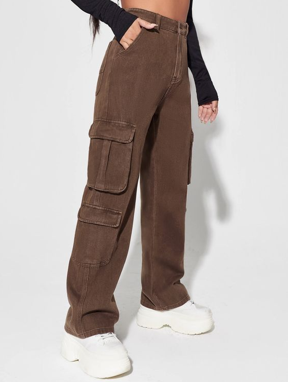 Cargo pants - High Waisted Flap Pocket Cargo Jeans