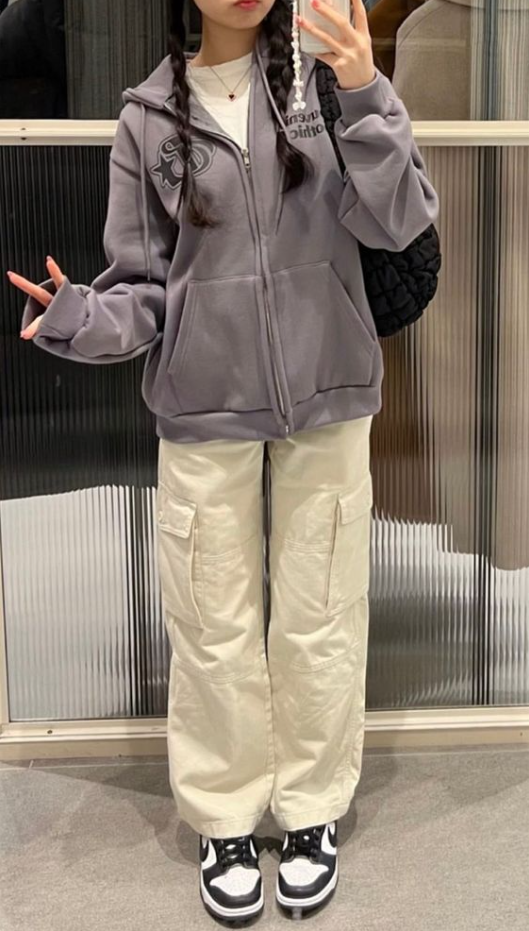 Cargo pants - Outfit school ootd cargo pants korean aesthetic brown jacket cute