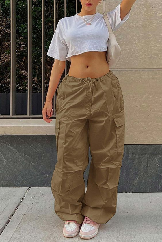 Cargo pants - Solid Color High Waist Cargo Pants