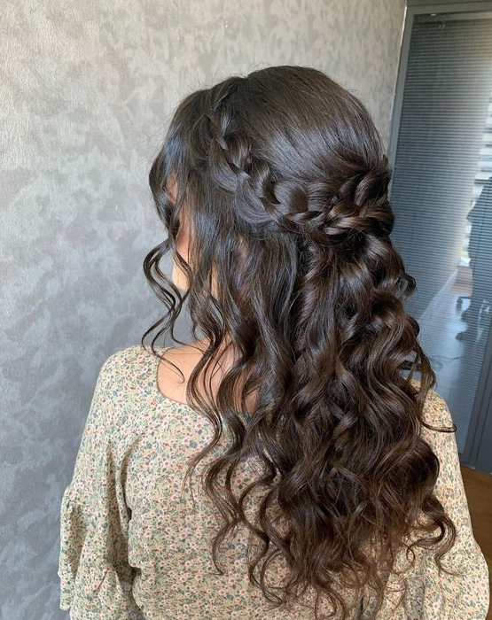 Hair Down Quinceanera Hairstyles - Braid and loose curls