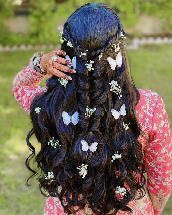 Hair Down Quinceanera Hairstyles - Butterflies In Hair The Newest Mehendi Hairstyle