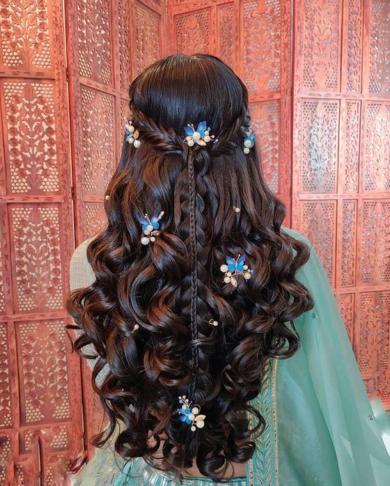 Hair Down Quinceanera Hairstyles - Elegant Bridal Hairstyles With Butterfly Accessories