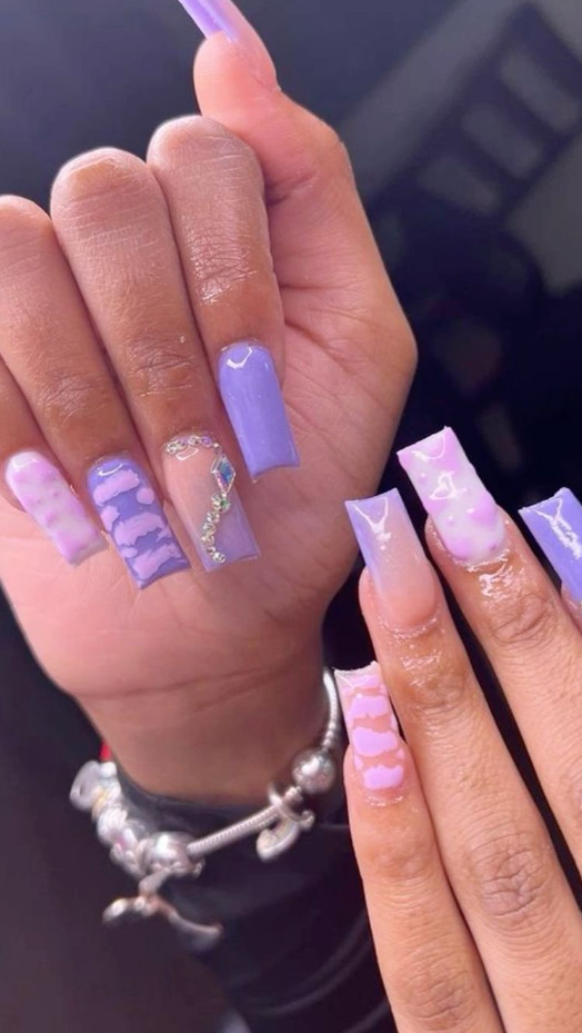 Lavender Birthday Nails - Colored acrylic nails