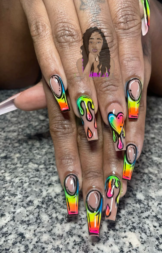 Neon Nail Ideas Summer - Rainbow Pop Art Nails