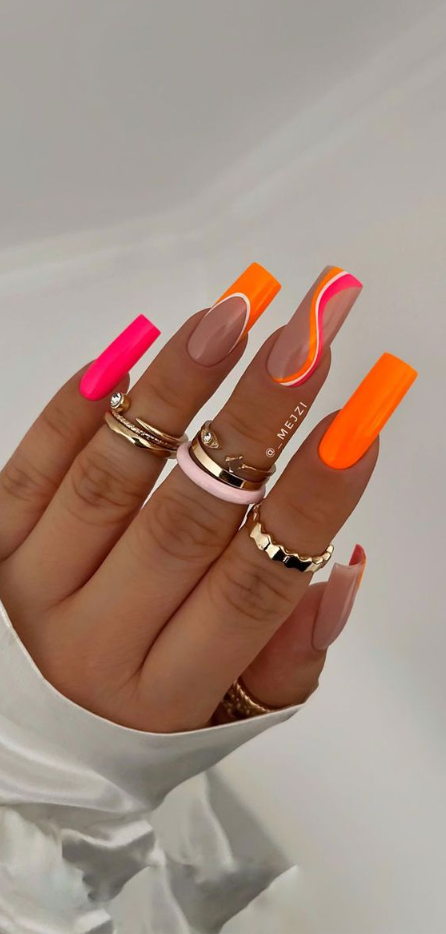 Summer Nail Colors 2023   Pretty Summer Nails In 2023 For Every Taste Pink And Orange Swirl
