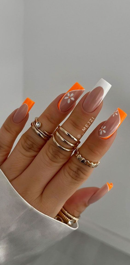 Summer Nails 2023 - Pretty Summer Nails in 2023 For Every Taste Abstract Orange and White Nails