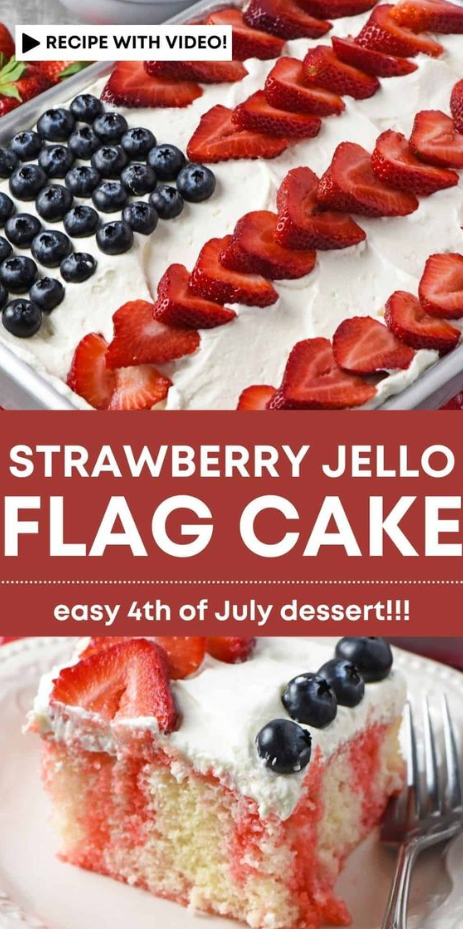 4th of July Desserts - Easy Strawberry Jello Flag Cake