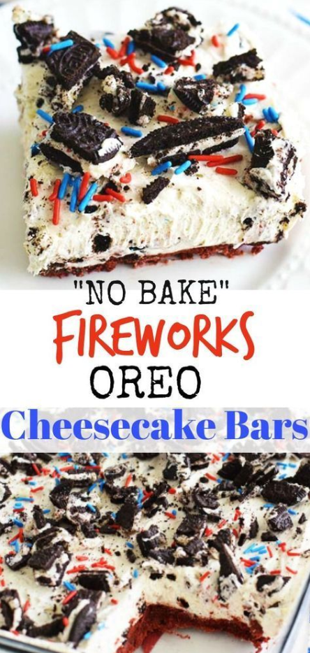 4th of July Desserts - No Bake Fireworks Oreo Cheesecake Bars