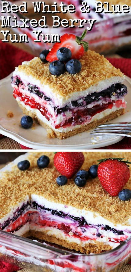 4th of July Desserts - Red White & Blue Mixed Berry Yum Yum