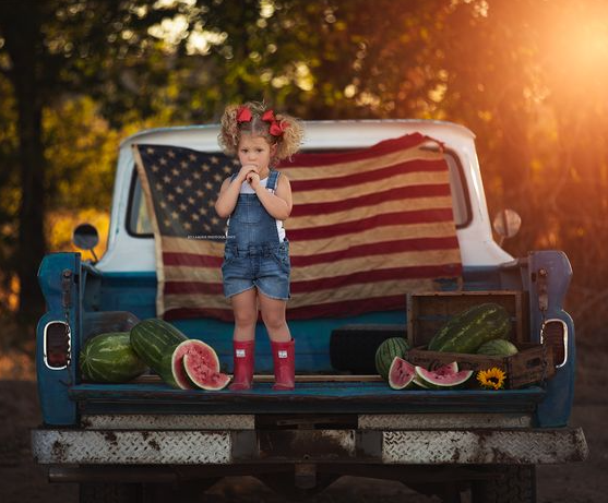 4th of july Mini Session Ideas - Adorable toddler watermelon mini session with vintage truck