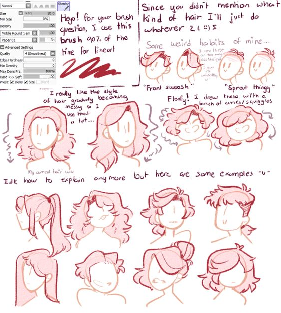 Hair Drawing Reference - Curly hair reference drawing