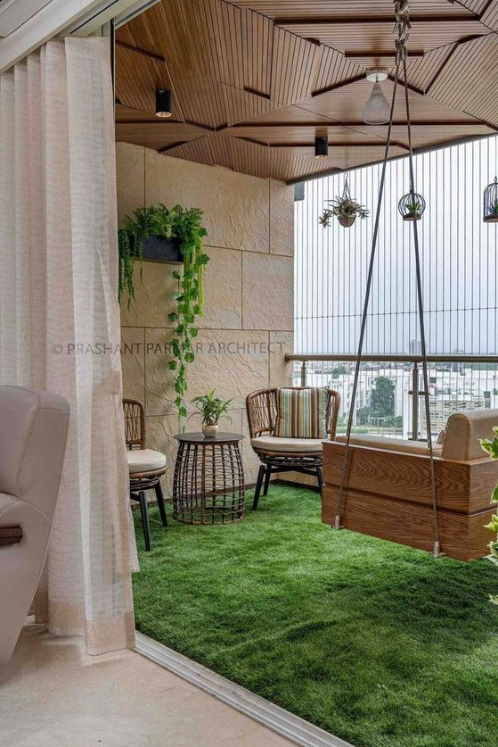Living Room  Decor   Balcony Makeover Balcony Decorating Ideas Grass Curtains