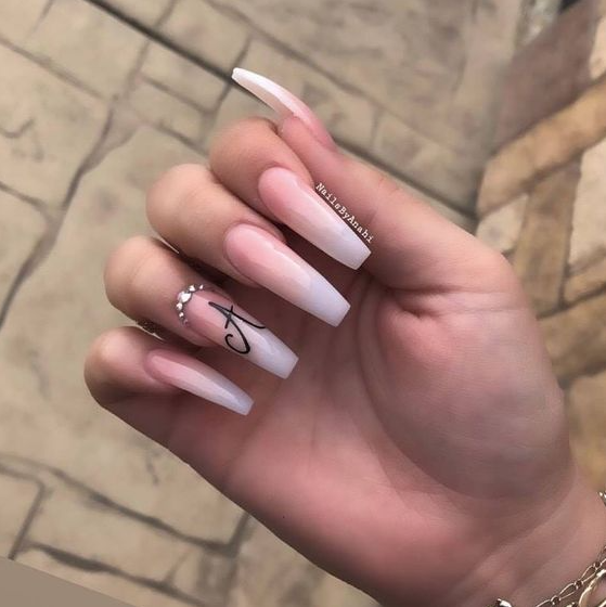 Nails With Initial   White Acrylic Nails