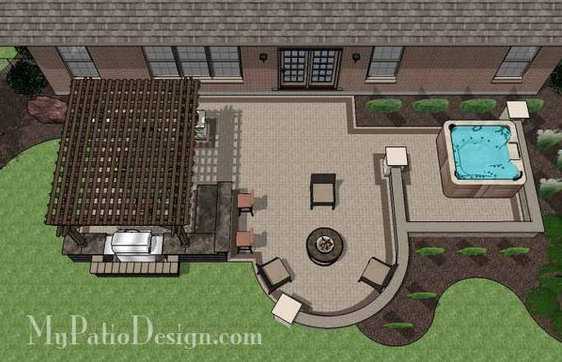 Patio With Hot  And Fire Pit   775 Sq. Ft.   Creative Brick Patio Design With Pergola And Hot
