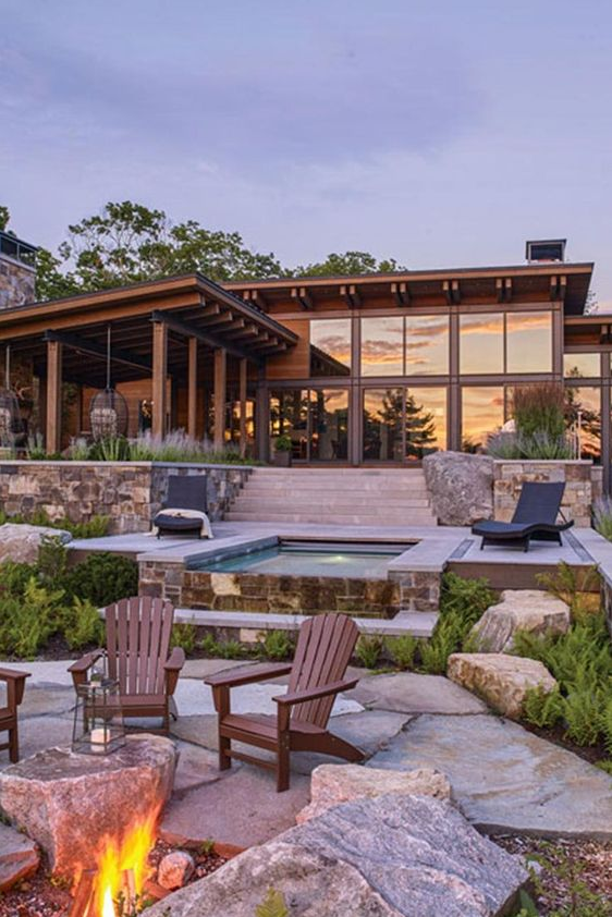 Patio With Hot Tub And Fire Pit   A Modern Seaside Siren Timber Home