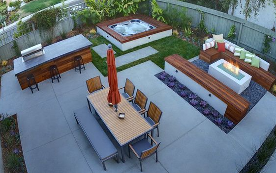 Patio With Hot Tub And Fire Pit   Backyard Patio Designs