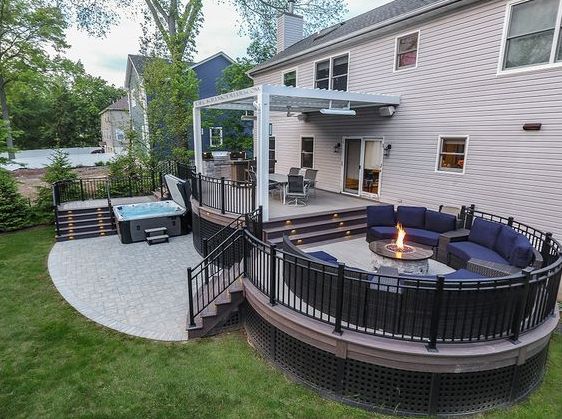 Patio With Hot Tub And Fire Pit   Fire Feature Photos Patio Fire Pit Ideas Deck Builder