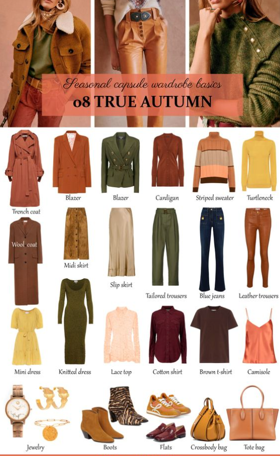 Autumn Color Palette - Warm True Autumn Color Palette and Wardrobe Guide inspirations