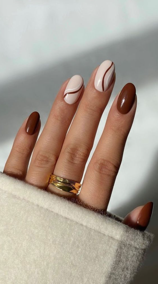 Autumn Nils Fall - Gorgeous Fall Nails That're Perfect For Thanksgiving White Nails with Brown Accents