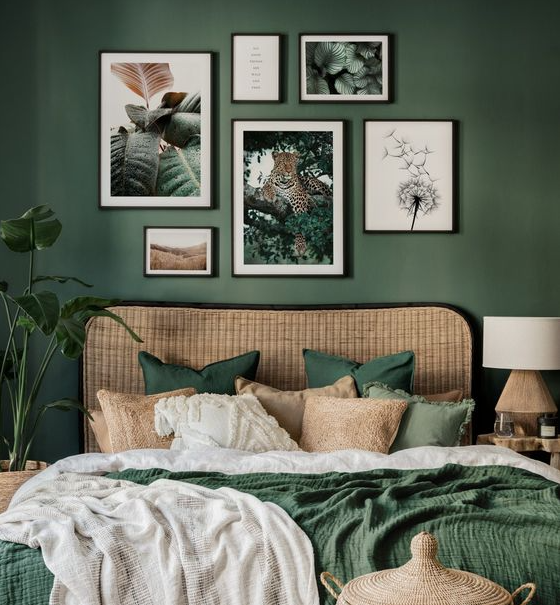 Bedroom Gallery Wall - Emerald Green Bedroom Ideas
