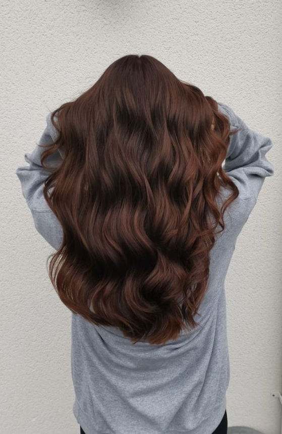 Chocolate Copper Hair - Long layers and a warm red brown colour all over