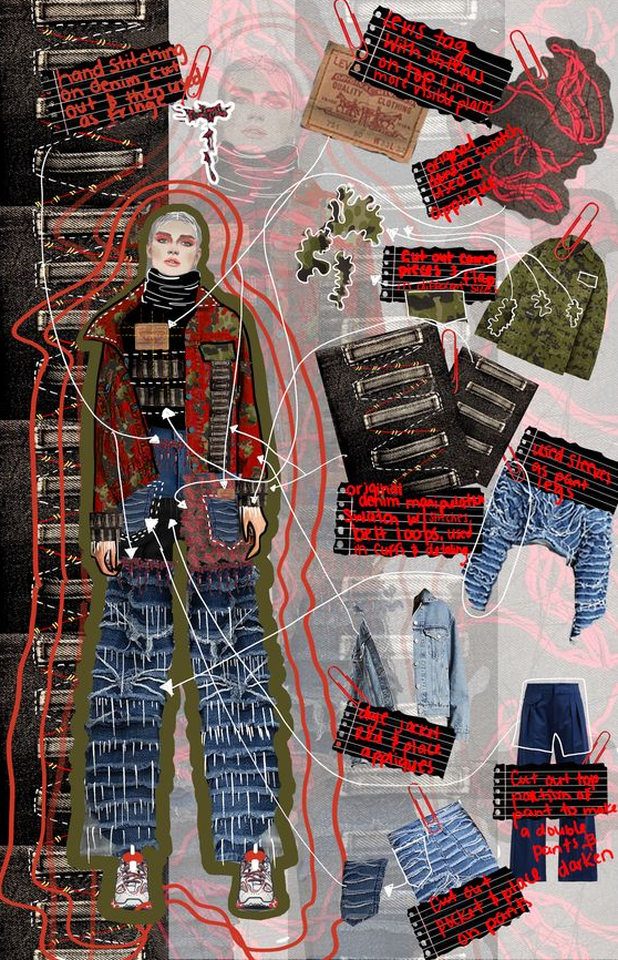 Fashion design portfolio - Art Thread Reducing waste and Reusing levis garments