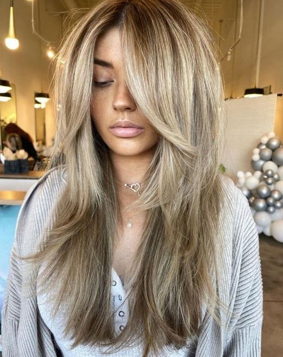 Hair Cuts For Long Hair - Prettiest Long Layered Haircuts with Bangs for 2023 Off-Center Bottleneck Bangs
