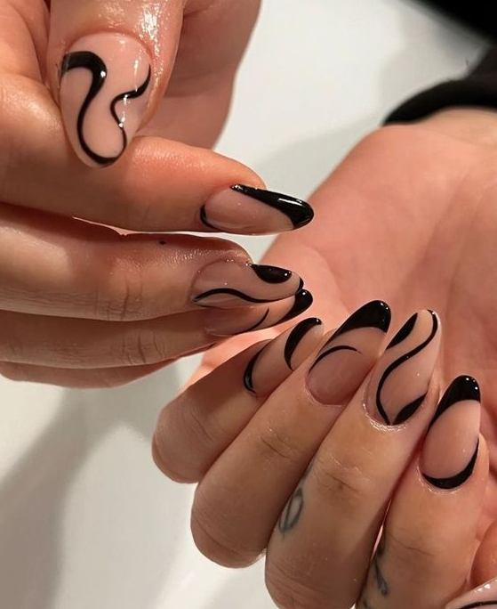 Nails Design Ideas - Brown Swirl Press on Nails Coffin Mid Coffin Nails