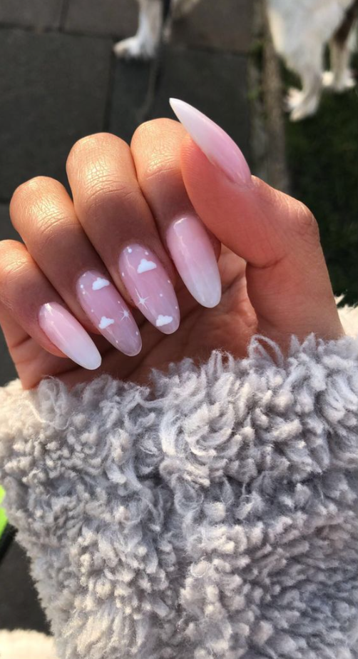Nails Pink And White - Cloud nails with pink and white gradien