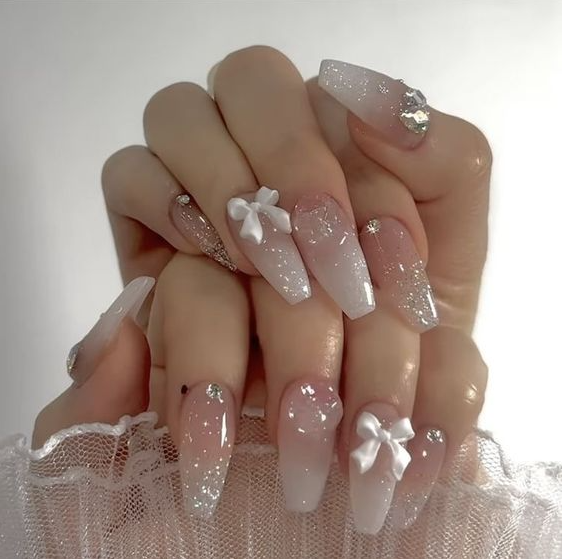Nails Pink And White - Pretty gel nails long acrylic nails