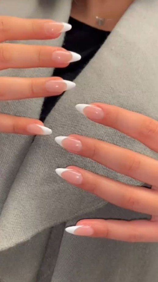 Nails Pink And White - Summer nail inspo white french nails almond shaped