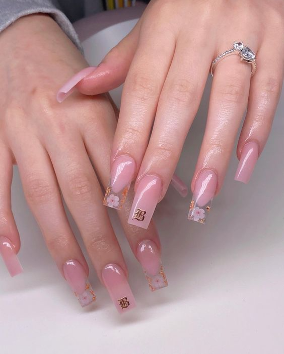 Nails With Initials - Boyfriend initials long square acrylic nails