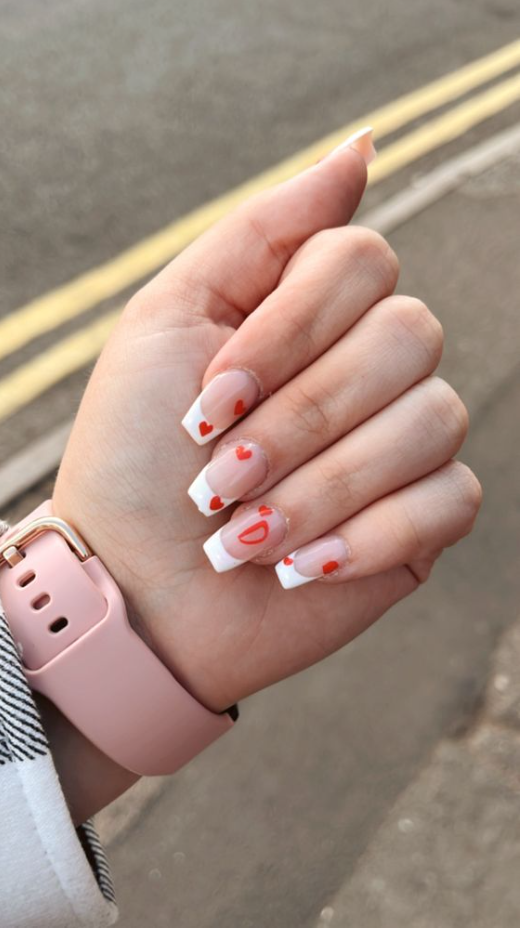 Nails With Initials - French tips with cute initial and heart acrylic nails