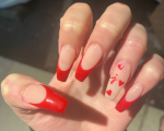 Nails With Initials - Red french tip valentine coffin nails