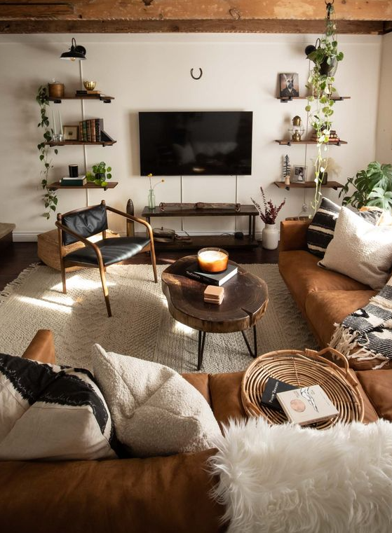 Warm Apartment Aesthetic - Cozy Modern Farmhouse Living Room