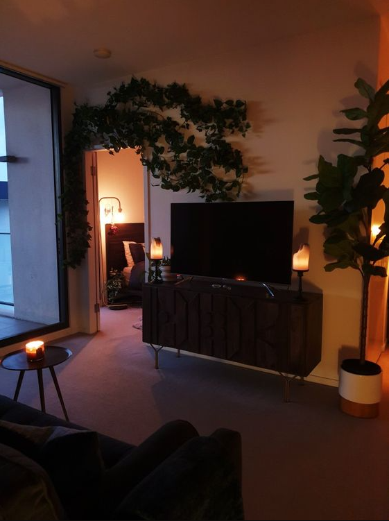 Warm Apartment Aesthetic - My cozy living room with ambient lighting