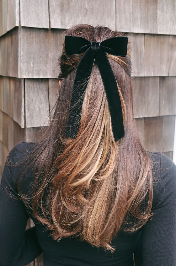 Black Gift - Black Velvet Hair Bow Barrette Delicate Hair Bow Gift for