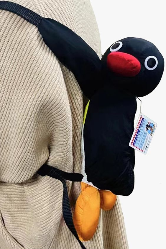 Black Gift - Cute Pingu Penguin Backpack in Black color for Kidcore Aesthetic and Y2K Outfits Looks good for Pingu Aesthetic Anti-Fashion Aesthetic