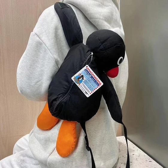 Black Gift - Cute Pingu Penguin Backpack in Black color for Kidcore Aesthetic