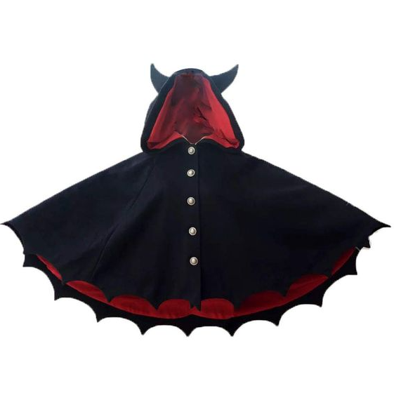 Black Gift - DUNHAO COS Lolita New Devil Ears Bat Cloak Shawl Woolen Coat Cosplay Female Autumn Winter Coat Black