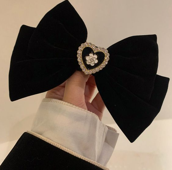 Black Gift - Vintage velvet bow hairpin black bow hairpin French bow gift for her big bow hairpin girl hairpin hair accessories
