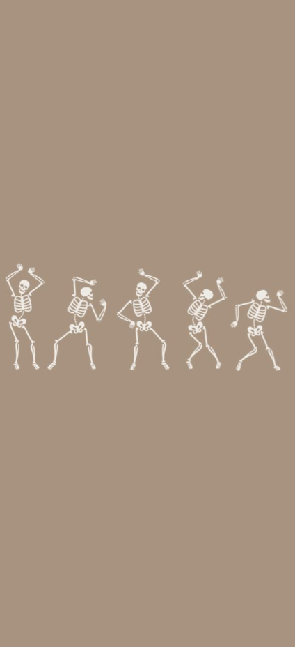Fall Background - Aesthetic Halloween Iphone Wallpaper Dancing Skeleton Wallpaper Spooky Season Tan Wallpaper